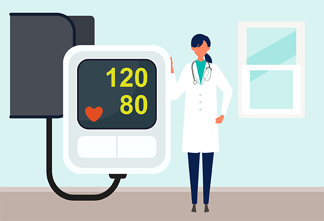 illustration of a blood pressure cuff showing blood pressure result